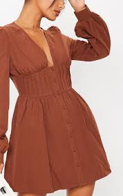 Robe Patineuse Chocolat Manches Bouffantes Prettylittlething Fr
