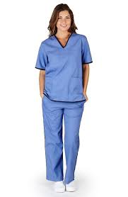 Contrast Trim Scrub Set Ceil Blue Navy Blue With Side Vents The Pants Feature 2 Side Pockets And 1 Back Pocket Disco Scrub Sets Contrast Trim Discount Scrubs