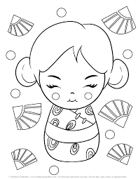 Younger children won't be able to resist colouring in this cute toy elephant! Japanese Kokeshi Kimmidoll Coloring Pages Rainbow Printables