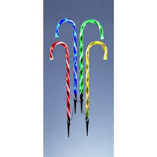 Set of 4 lit candy cane path lights. Premier Decorations 4pc Multi Coloured Candy Cane Path Lights With 40 Led S