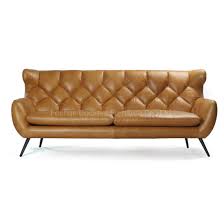 Contemporary brown leather sofa with orange throw pillows. China Light Brown Antique Home Furniture Diamond Tufted Comfortable Metal Feet Leather Sofa China Home Furniture Hotel Furniture