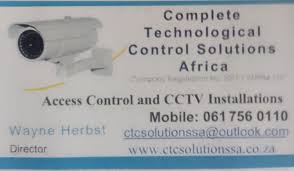 Specializing in Access Control and CCTV. Based in Merrivale and do all  surrounding areas. Please contact Wayne Herbst on: 061 756 0110 Email:  ctcsolutionssa@outlook.com Visit: www.ctcsolutionssa.co.za
