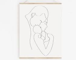 Newborn Line Art Nursery Wall Art Minimalist Nursery Art Etsy In 2021 Embroidered Canvas Art Family Art Line Art Drawings