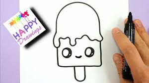 Disegni Facili Ma Belli Disegno Con Pennarello Nero Schizzo Di Un Gelato Con Faccina Disegni Kawaii Kawaii Disegni