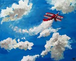 Airplane In The Sky By Cari Humphry Sky Painting Airplane Painting Cloud Painting