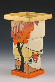 Clarice Cliff 369 Shape Vase House Bridge Pattern Bizarre Marked 1931 Clarice Cliff Art Deco Era Ceramic Art