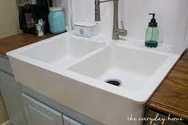 The sink does not reach all the way to the back of the worktop, which allows you to install a kitchen mixer tap and add other sink accessories as you like. Ikea Farmhouse Sink At The Everyday Home Www Everydayhomeblog Com Ikea Farmhouse Ikea Farmhouse Sink Apron Front Kitchen Sink