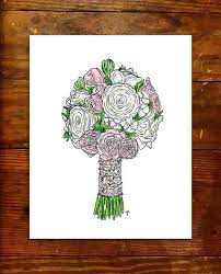 Custom Wedding Bouquet Flowers Drawing Illustration Print Etsy Flower Bouquet Wedding Flower Drawing Wedding Bouquets