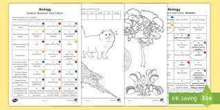 year 3 biological science questions and colouring worksheet worksheets