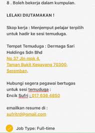 Kerja part time di rumah work from home jobs network marketing tips work from home network marketing kerja part time di rumah ; Twitter à¤ªà¤° Kylieeeee Kerja Kosong Seremban Lelaki Diutamakan Oh Kerjakosong Twt Kerja Ohkerjakosong4u Maukerjamy Parttimekl Kerjakosongkini Jawatan Https T Co 6npz5wf5q9