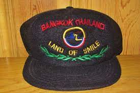 Bangkok Thailand Land Of Smile Vintage 80s Black Fleece Mesh Trucker Snapback Hat Original Embroidered Thai Made Souvenir Cap Larry Walker Bangkok Thailand Vintage Trucker Hats Larry Walker