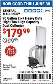 Central Machinery 70 Gallon 2 Hp Heavy Duty High Flow High Capacity Dust Collector For 179 99 Harbor Freight Tools Dust Collector Portable Dust Collector