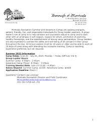 1 Montvale Recreation Summer and Adventure Camps are seeking energetic,  patient, friendly, fun, and responsible individuals for