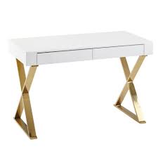Ob groß oder klein das büro ist ein unverzichtbarer bestandteil der vintage. Wohnling Schreibtisch Wl6 314 118x76x57 Cm Holz Hochglanz Weiss Metallbeine Golden Design Computertisch Pc Tisch Burotisch Modern Konsolentisch Schubladen Online Kaufen Otto