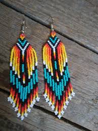 Turquoise Beaded Earrings In Native American Styledangling Etsy Native American Beadwork Patterns Native Beading Patterns Beaded Earrings Patterns