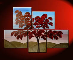 *sale ends 11:59:59 pm pacific time on august 1, 2021. Large Tree Painting Wall Art Red Green Hills Blue Sky Modern Abstact Art Multiple Canvases Ready To Ship 56x40 Art By Nathalie Van