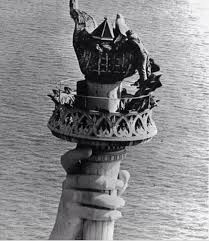 Workers Atop Lady Liberty S Torch For Restorations 1942 Statue Of Liberty Statue Liberty