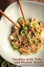 Zoodles With Tofu And Peanut Sauce A Vegetarian Zucchini Noodle Recipe Recipe Whole Food Recipes Tofu Recipes Vegan Zoodle Recipes