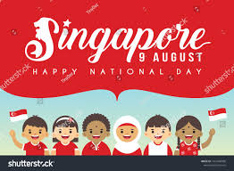 Singapore evening, morning skyline with futuristic skyscraper buildings on city bay illuminated with setting, raising sun cartoon vector background. 9 August Singapore National Day Illustration Cute Cartoon Kids Of Malay Indian Singapore National Day National Day Cartoon Kids