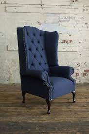 british handmade navy herringbone wool chesterfield highback wing chair single seater sofa single sofa chair chair design modern