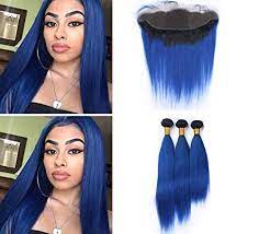 Dark blue hair extensions are versatile enough to be worn by virtually anyone, including women, men, and kids of all ethnicities and ages. Amazon Com Dark Blue Ombre Brazilian Hair Bundles With Frontal Closure Silky Straight 2 Tone 1b Blue Ombre Human Hair Weave 3 Bundles And Full Lace Frontal Black To Blue Ombre Hair Extensions