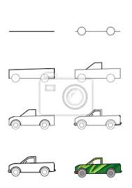 Illustration Plakat Schritt Fur Schritt Zeichnen Einen Wagen Wandposter Poster Lkw Bus Fahrzeug Myloview De