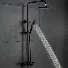 More shopping tips most black shower sets come in a black matte finish to give it a more natural and smooth feel. Modland Matte Black Shower System Thermostatic Wall Mounted Exposed Shower Combo Set Multifunction Shower Faucet Set With Shower Head Handheld Shower Bathtub Faucet Wayfair Ca