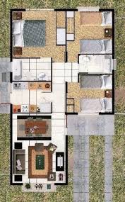 Kamar tidur masing masing berukuran 3x4 meter, ruang tamu berukuran 4x4 meter, ruang makan dan ruang tv masing masing berukuran 3x3.75 meter, dapur luas memanjang dengan ukuran 3x5 meter dan 2 buah kamar mandi. Denah Rumah Minimalis 3 Kamar Yang Elegan Dan Nyaman