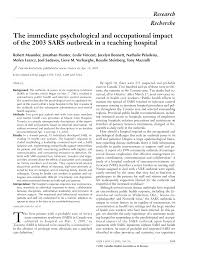 Pdf The Immediate Psychological And Occupational Impact Of The 2003 Sars Outbreak In A Teaching Hospital
