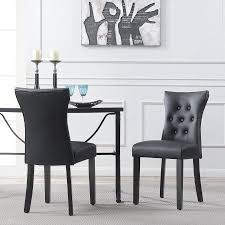 Belleze Dining Faux Leather Tufted Accent Living Room Nailhead Button Side Chair Black Upholstered Dining Chairs Leather Dining Room Chairs Living Room Leather