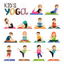 Kids yoga stories yoga books, yoga and mindfulness cards, and other resources target children from ages two to eight. Kids Yoga Vector Icons Set Smiling Children In Different Yoga Royalty Free Cliparts Vectors And Stock Illustration Image 67054844