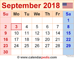 • ga naar deze pagina om jaarkalender 2018 te downloaden (week begint op maandag). September 2018 Calendar Templates For Word Excel And Pdf