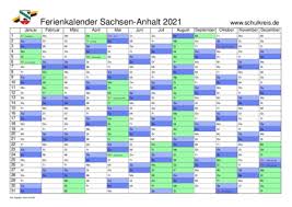 Kalender 2021 thüringen als pdf oder excel. Schulferien Kalender Sachsen Anhalt 2021 Mit Feiertagen Und Ferienterminen