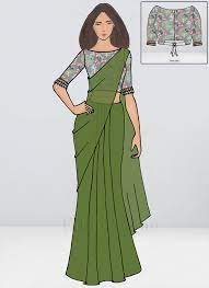 1.boat neck blouse with transparent net fabric on the top. Shop Custom Made Green Saree N Grey Boat Neck Blouse Festive Wear Made To Measure Dress For Women In All Sizes Sabs01908579