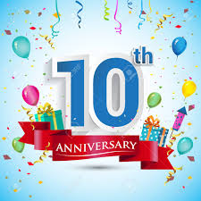 Tin is the traditional theme for such an occasion here in the uk, while across the water us couples choose to use aluminium as well. 10th Year Anniversary Celebration Design With Gift Box And Balloons Royalty Free Cliparts Vectors And Stock Illustration Image 82110411