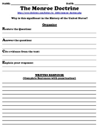 Which quote from the text best supports the answer to part a? Monroe Doctrine Worksheet Quizlet