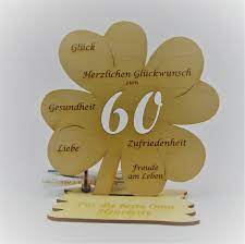 Wer hat ideen zum basteln von einladungskarten und spielideen für eine campinggeburtstagsfeie. Geldgeschenk Kleeblatt 11 Cm Aus Holz Zum 60 Geburtstag Herzlichen Gluckwunsch Personalisiert