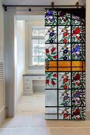 Door Wall Sticker Stained Glass Window With Flowers Etsy Stained Glass Windows Mural Wallpaper Glass Window Art