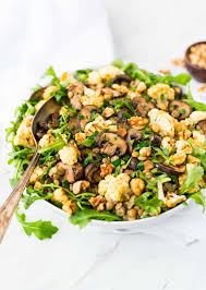 Lentil Salad With Roasted Cauliflower And Mushrooms A Healthy Main Dish Salad With So Much Flavor Serve Warm Or Cold Lentil Salad Roasted Cauliflower Recipes