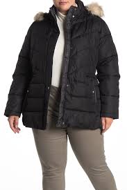 larry levine chevron quilted faux fur trim jacket plus size hautelook