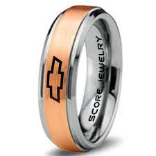 14k Rose Gold Tungsten Ring With Step Edge Brushed Finish 6mm Tungsten Wedding Band Chevy Bowtie Ring Chevrolet Ring Chevy Ring Rose Gold Tungsten Ring Gold Tungsten Ring Rose Gold Tungsten