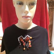 GREAT LARGE VINTAGE M. PAJACZKOWSKI AMBER HANDMADE ARTISAN PIN SILVER  POLAND