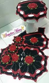 Jogo De Banheiro Camelia Preto E Vermelho Jaqueline Matias Arte Em Croche Croche Da Lu Jogos De Banheiro Croche Croche