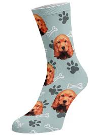 Choose a design, pick a colour and upload a photo of the face you would like us to print on the socks. Personalised Dog Socks Pawsify