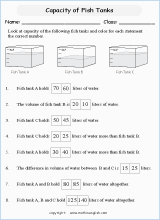printable volume and capacity mathematics worksheets for primary students