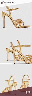 Zara Gold High Heels Laminated Strappy Sandals Zara Gold Gold High Heels Heels