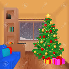 Christmas living room cartoon clipart k7856480 fotosearch. Cartoon Living Room With Christmas Tree