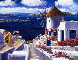 Sam Park Artist Windmill At Santorini 14 X 18 By Sam Park Artist Park Art Art Lovers Art