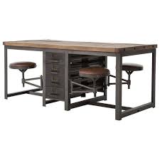 Industrial Loft Reclaimed Pine Iron 4 Swivel Stools Desk Dining Table Kitchen Dining Industrial Furn Work Table Industrial Design Furniture Work Table Desk