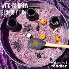 So we had a rice sensory bin challenge. Witch S Brew Sensory Bin For Halloween My Bored Toddler
